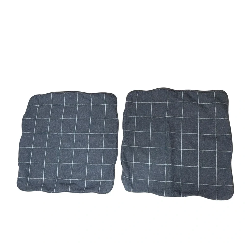 Set of 2 Charcoal Gray White Windowpane Plaid 20x20 Woven Throw Pillow Covers